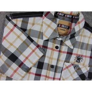 Born‎ Fly Button Up Shirt Mens Large Short Sleeve Plaid Multi-color Streetwear